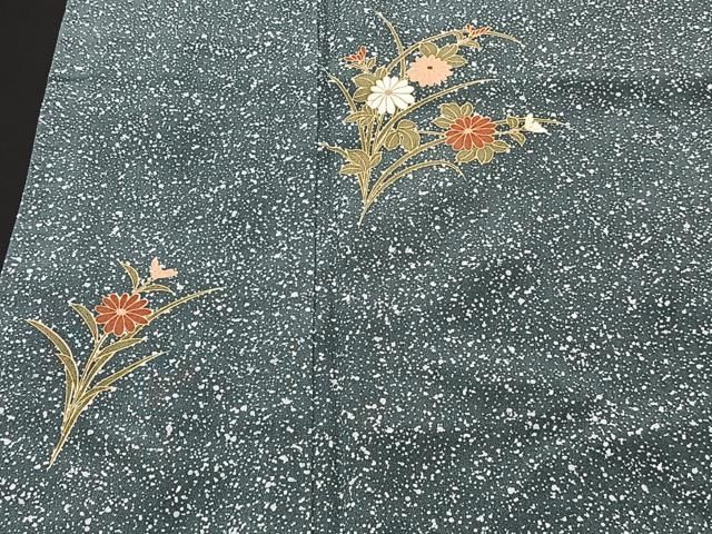 ［3925］訪問着 草花文 落款有 作家物 金彩 正絹 着物 袷 平和屋着物□訪問着 草花文 たたき染め 金彩 正絹 逸品