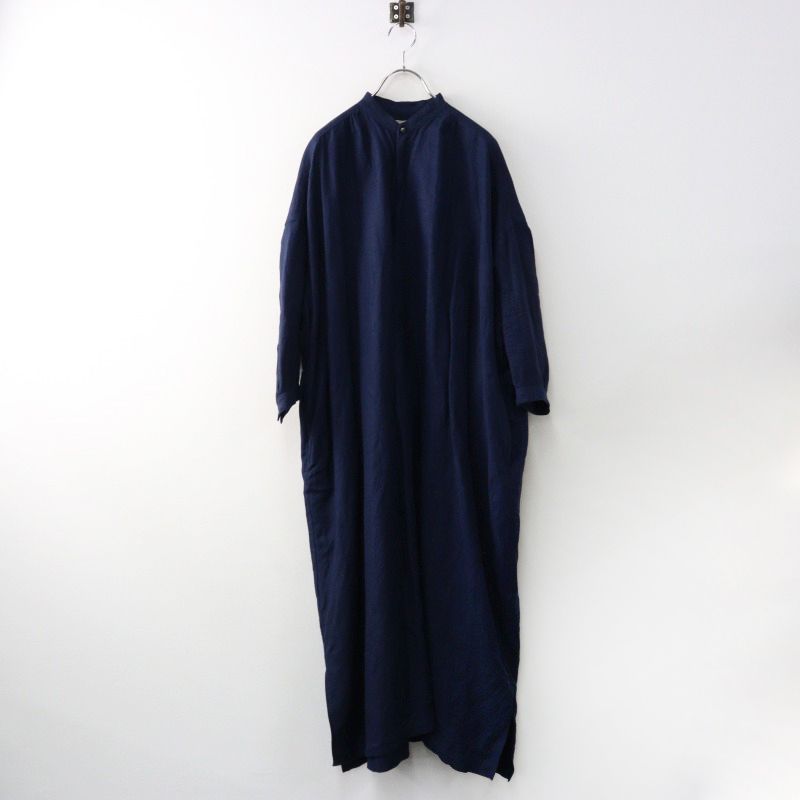 スズキタカユキ suzuki takayuki peasant dress ペザントドレス|ネイビー リネン レーヨン ワンピース フ タック 2400014468007