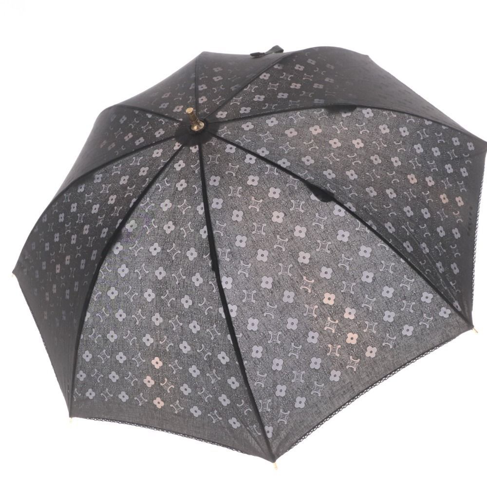 ♥【未使用】CELINE　セリーヌ　トリオンフ柄　雨傘　長傘　黒 □ セリーヌ 日傘 長傘 雨具 花柄 トリオンフ柄 レディース