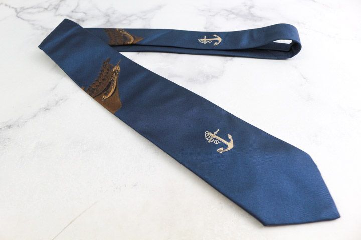 ドミニクフランス クラウン ブランド ネクタイ シルク 錨 船 PO メンズ ネイビー Dominique France Crown