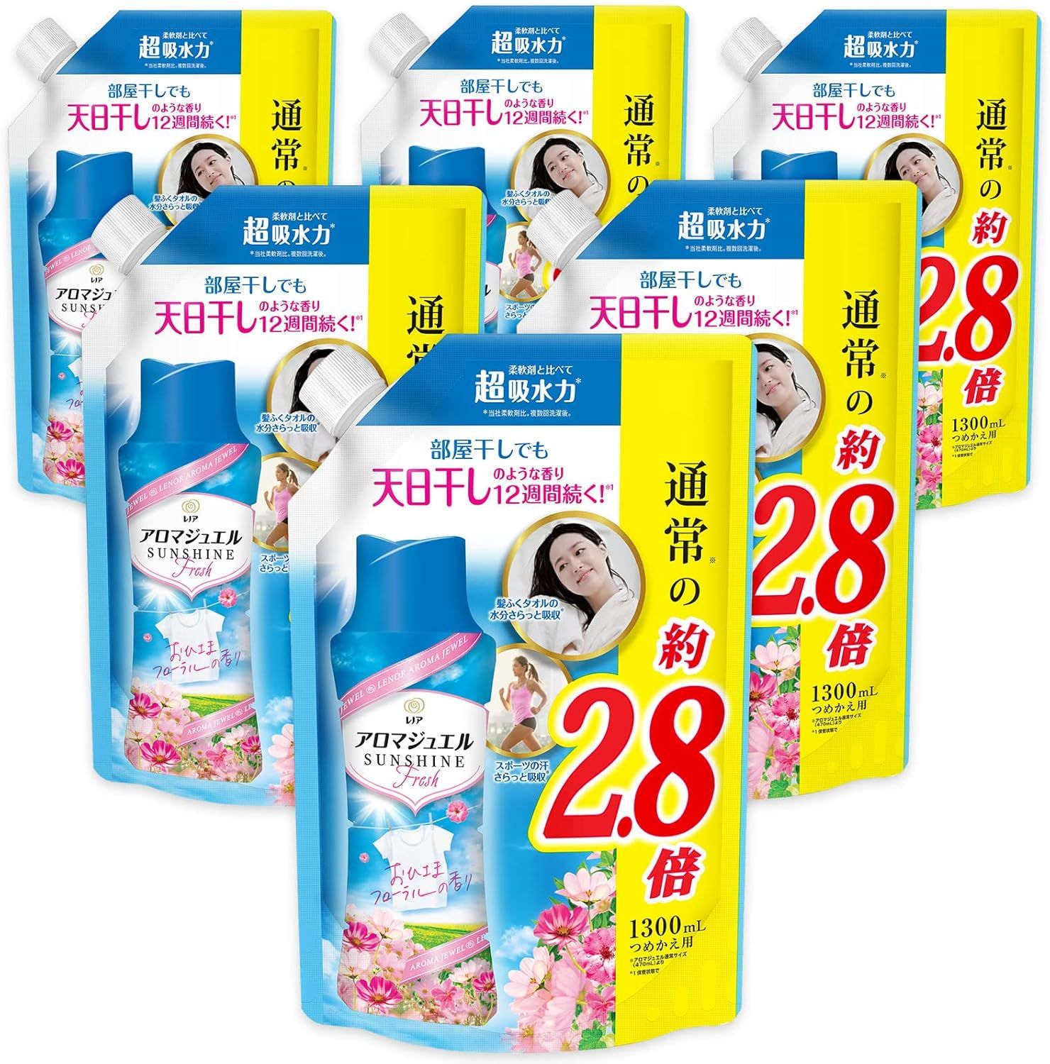 ケース販売 レノア ハピネス アロマジュエル 香り付け ビーズ おひさまフローラル 詰め替え 大容量 1 300mL x6袋 青森倉庫