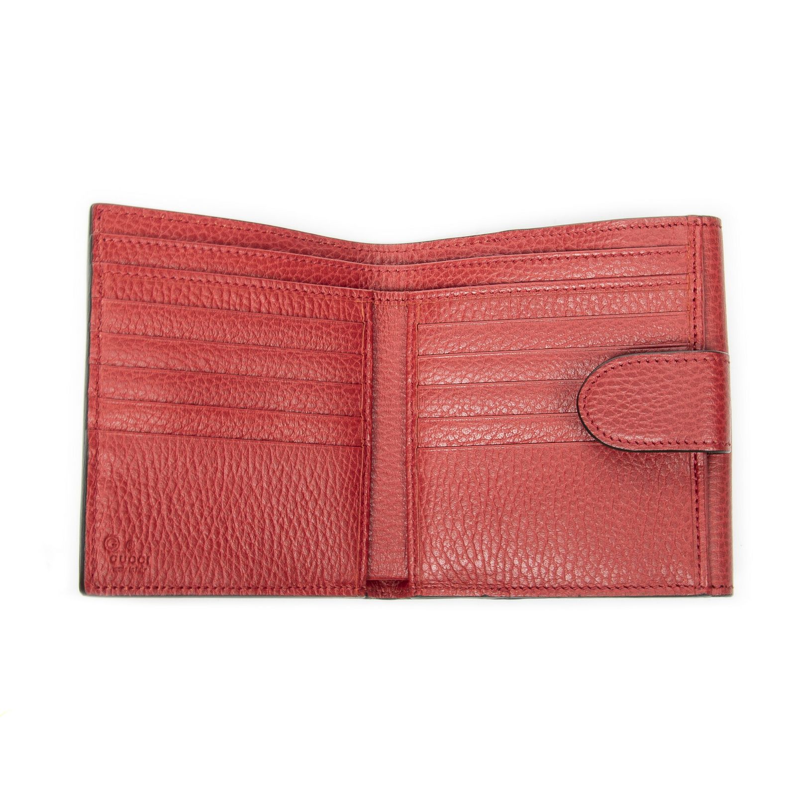 グッチインターロッキングGコンパクトウォレット赤グレインカーフスキンレザーA