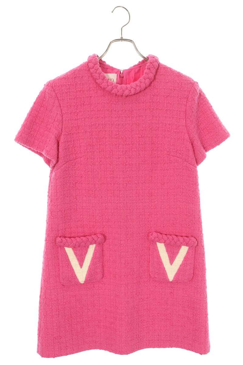 ヴァレンティノ XB3VAY966U3 Vポケットツイード半袖ワンピース レディース 42