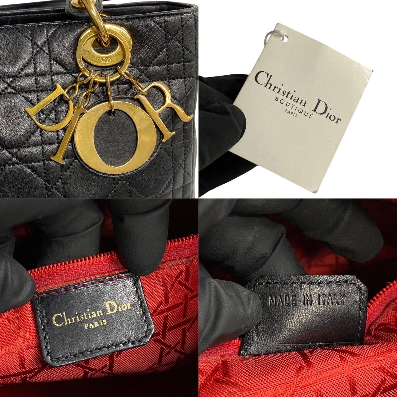 極 美品 袋付 Christian Dior ディオール レディディオール カナージュ ラムスキン レザー 本革 ハンドバッグ ミニ トートバッグ 黒  58776 - メルカリ