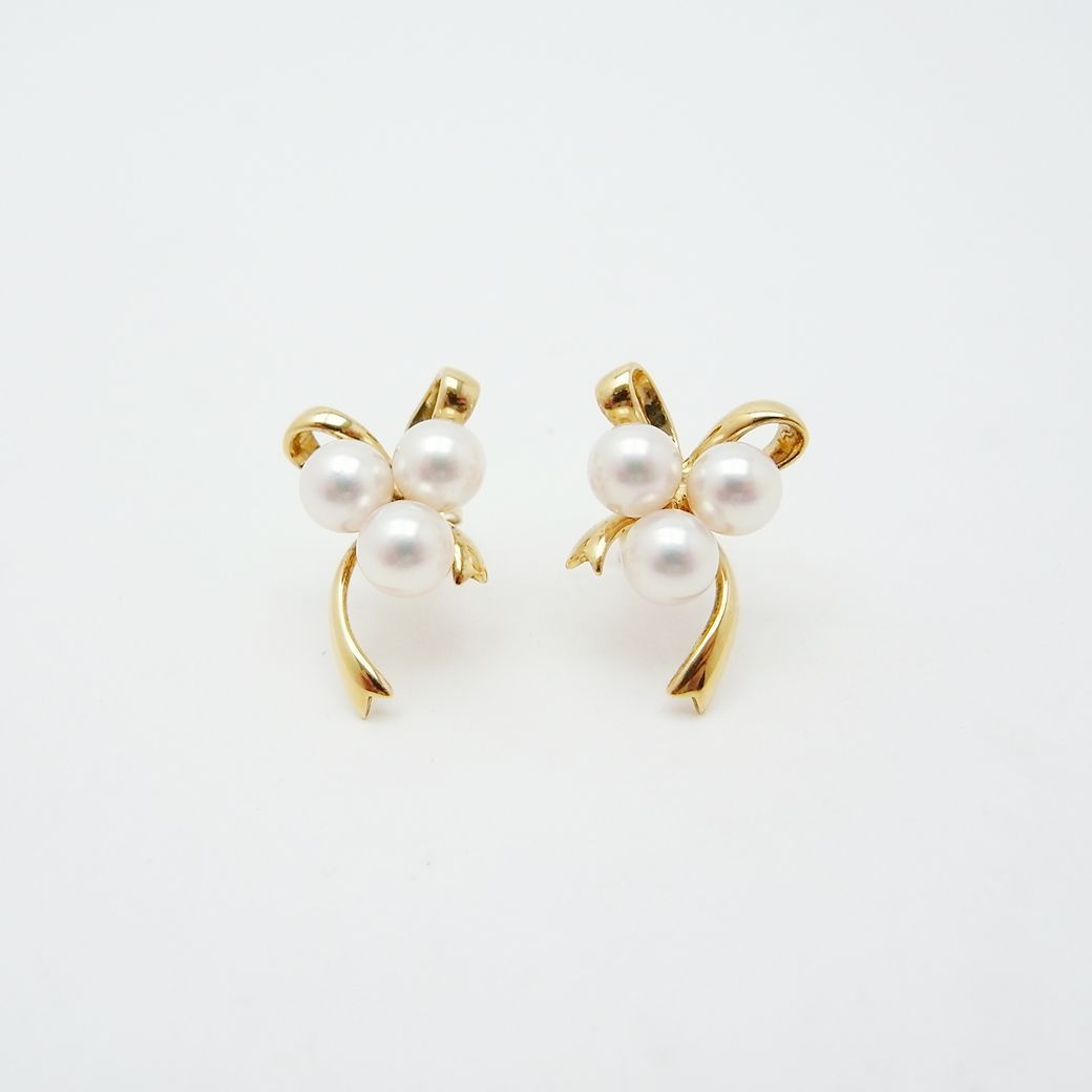 MIKIMOTO】K18YG パール ピアス リボンモチーフ K18 ミキモト パール