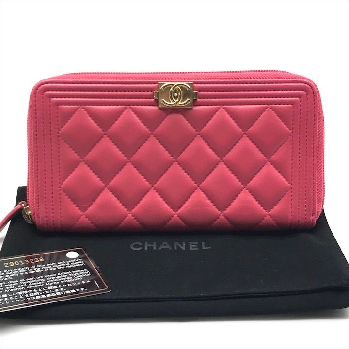 良品 CHANEL シャネル ボーイシャネル ラムスキン 長財布 ウォレット  