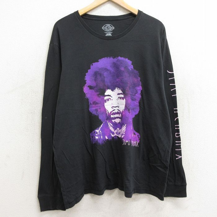 XL/古着 長袖 ロック バンド Tシャツ メンズ ジミヘンドリックス 大きいサイズ コットン クルーネック 黒 ブラック 24jul01 中古