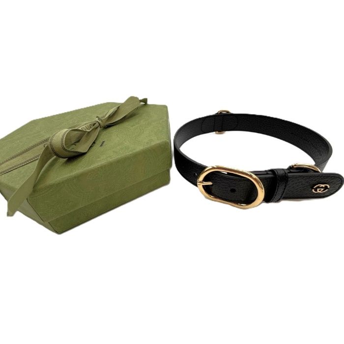  グッチ GUCCI ペット用 首輪 インターロッキングG レザー き GGロゴ ブラック ゴールド 首輪 首輪 ハーネス リード