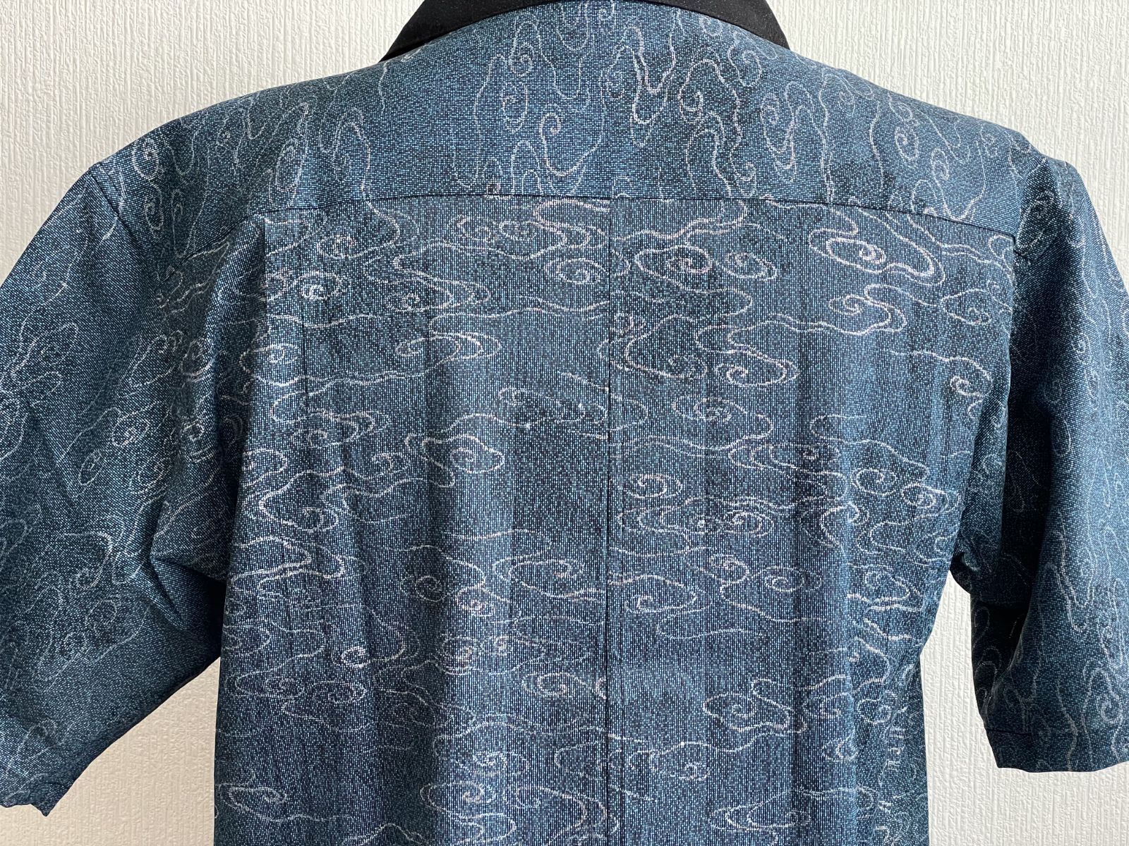 ＜試作品特価＞着物リメイクシャツ（メンズLサイズ）流水文の夏着物-4