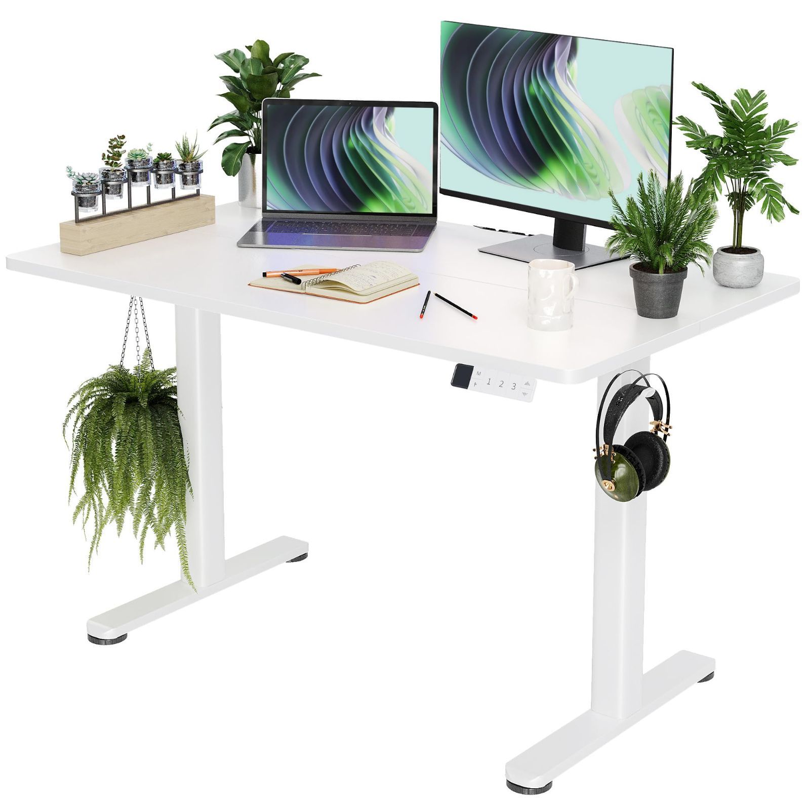 電動 スタンディングデスク 昇降式 テーブル 昇降デスク 幅120cm*奥行き60cm テレワーク オフィスデスク 在宅ワーク Claiks パソコンデスク 高さ調節 メモリー機能 ホワイトフレーム|ホワイト天板