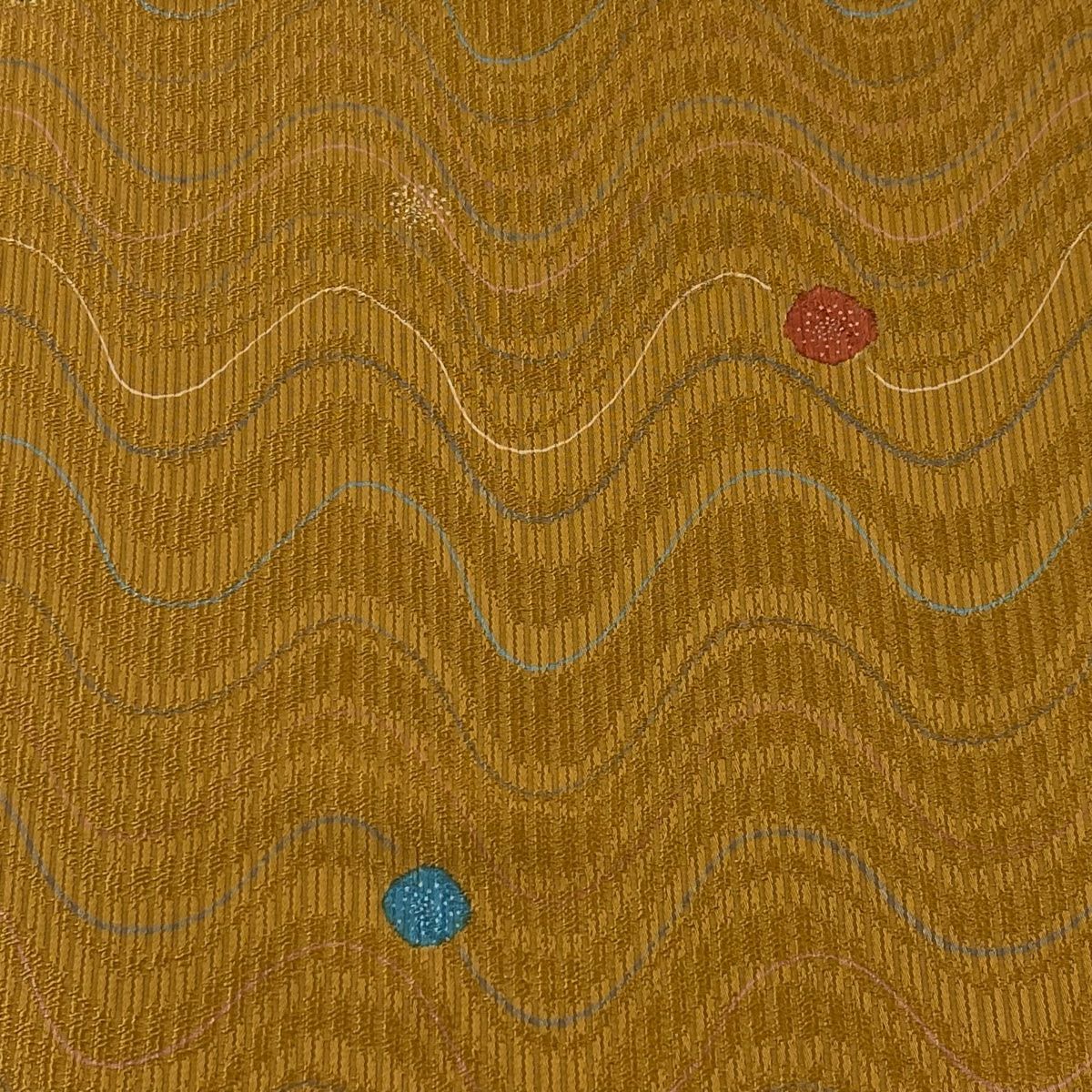 反物 秀品 小紋 よろけ縞 幾何学 山吹茶色 正絹