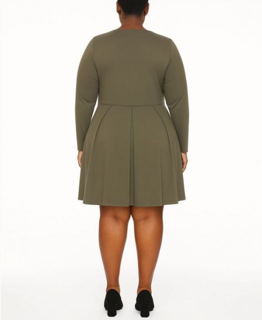 ホワイトマーク レディース ワンピース トップス Plus Size Classic Long Sleeve Fit and Flare Dress Olive
