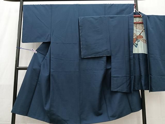 平和屋着物男性　紬　色無地　アンサンブル　濃藍色　正絹　逸品　BAAL1954bs