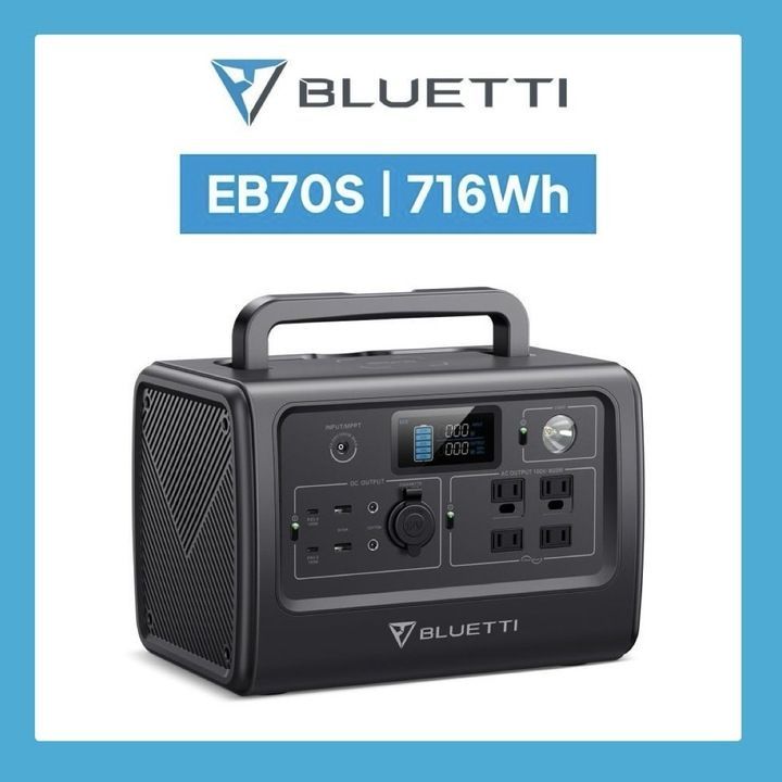 極美品】BLUETTI 大容量 ポータブル電源 EB70S 716Wh AC800W(瞬間最大1400W) 発電機 防災 停電 節電対策 車中泊  アウトドア キャンプ B0501 0516ML007 0120240501102756 - メルカリ