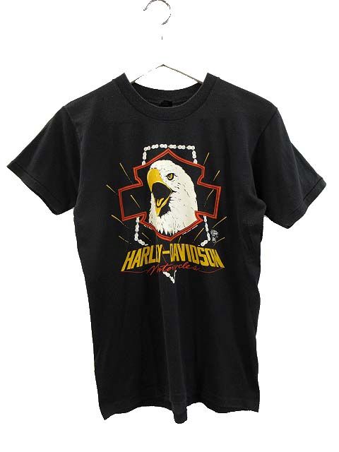 ヴィンテージ VINTAGE 80s ハーレーダビッドソン HARLEY DAVIDSON Tシャツ イーグル チェーン プリント ブラック M