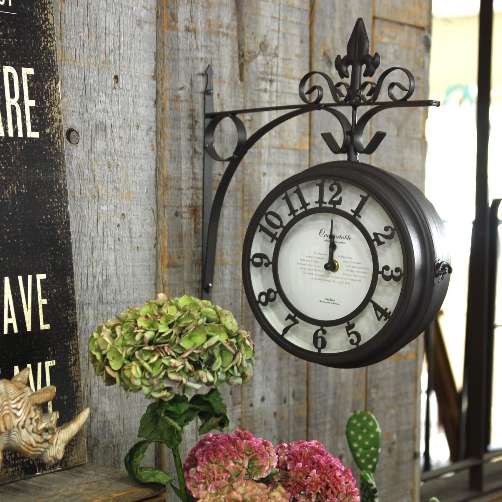 SPICE OF LIFE スパイス 壁掛け両面時計 OLD STREET ブラウン ホワイト 直径30cm NHE801LBRSW