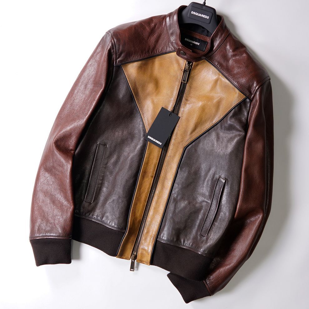 ハンガー付 DSQUARED2 ディースクエアード 上マルチ が抜群のセンス シングルレザージャケット52 XL S74AM1176