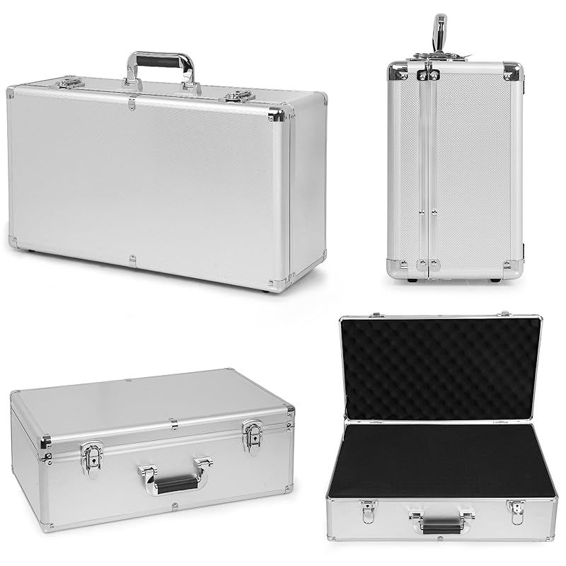 TORIBIO アルミツールケース ブロッククッション付き プロテクトツールケース DIY アタッシュケース 鍵付き アルミケース 精密機器 収納ケース ブラック 銀色XL-56×31×21cm 0