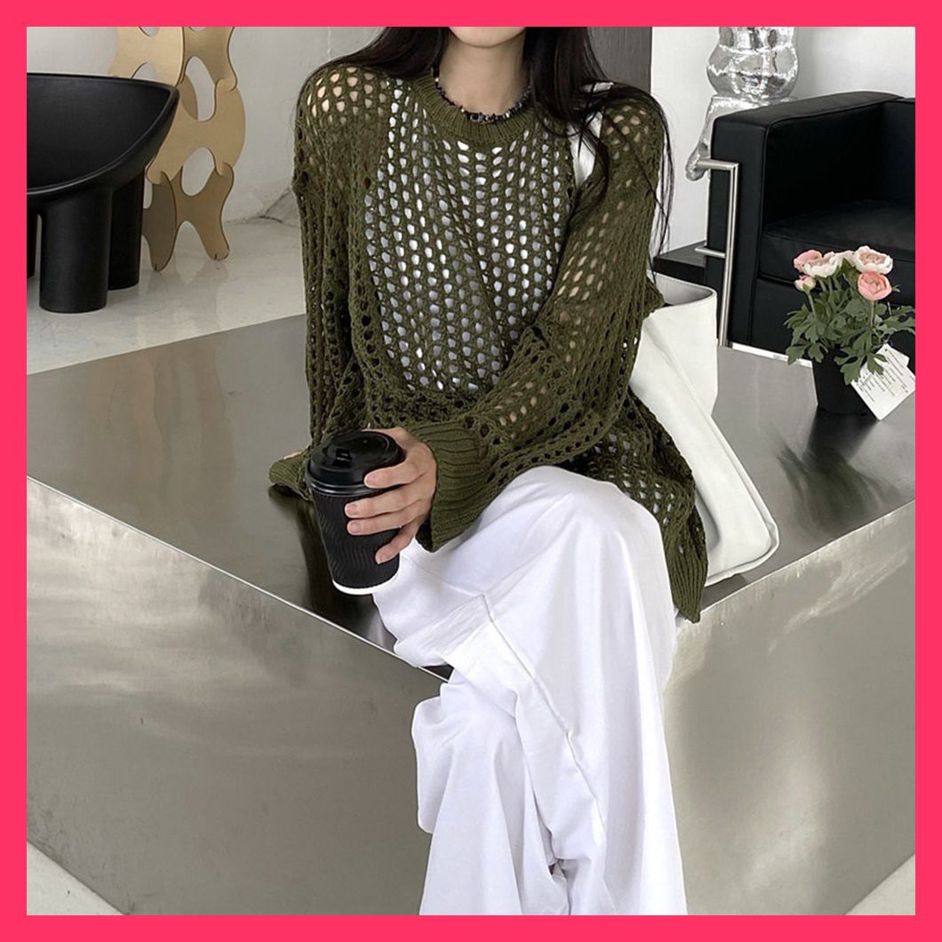 スタッフおすすめ！】 メッシュニット 透かし編みトップス 長袖
