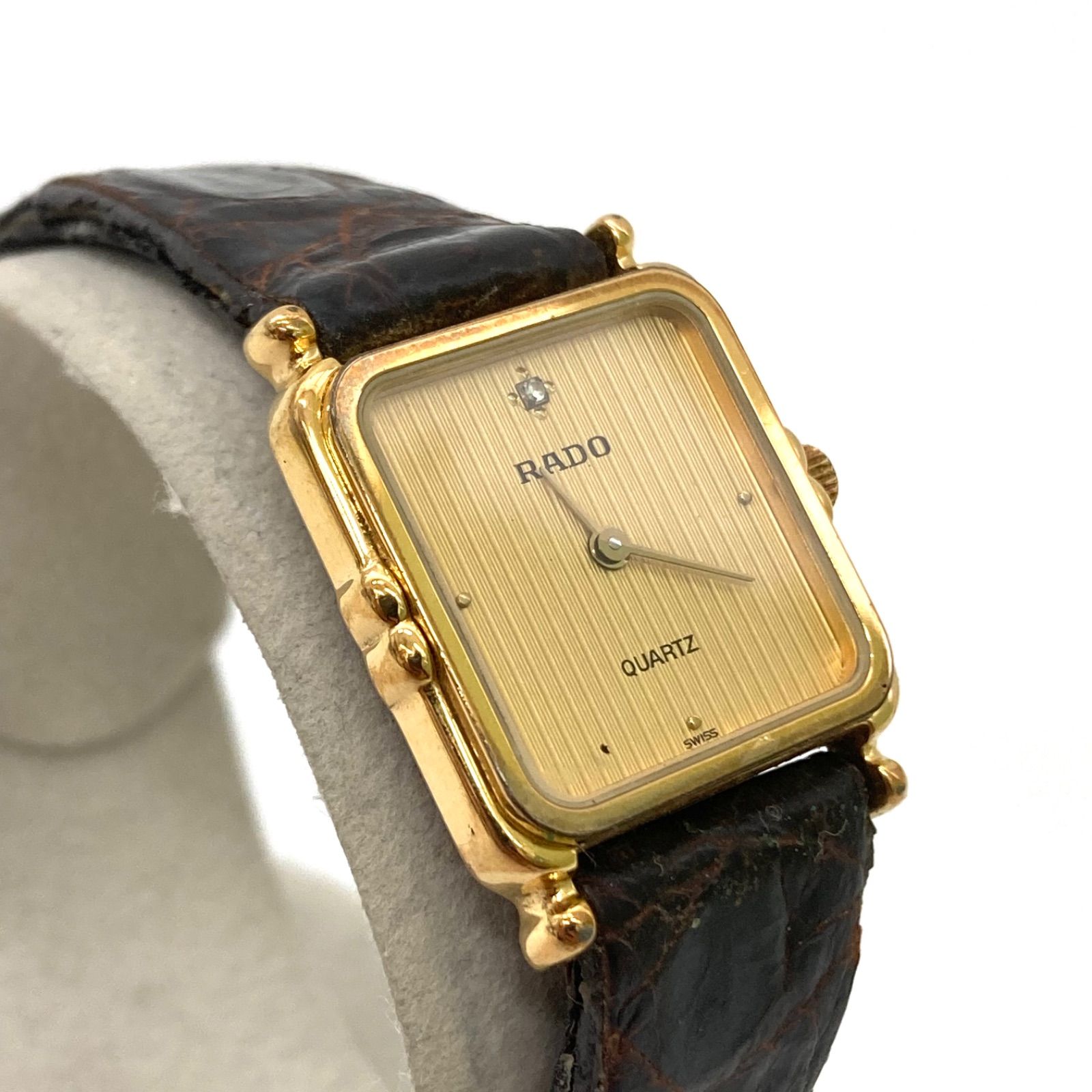 【RADO】ラドー 腕時計 スクエア ゴールドカラー メンズ レディース ユニセックス 革ベルト ジャンク品