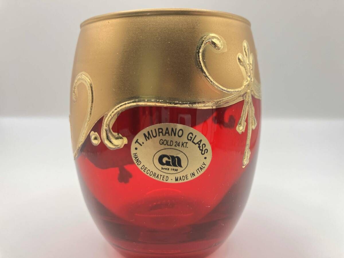 Italy製　MURANO 赤と金の花瓶 花器 Italy製 MURANO 赤と金の花瓶 花器