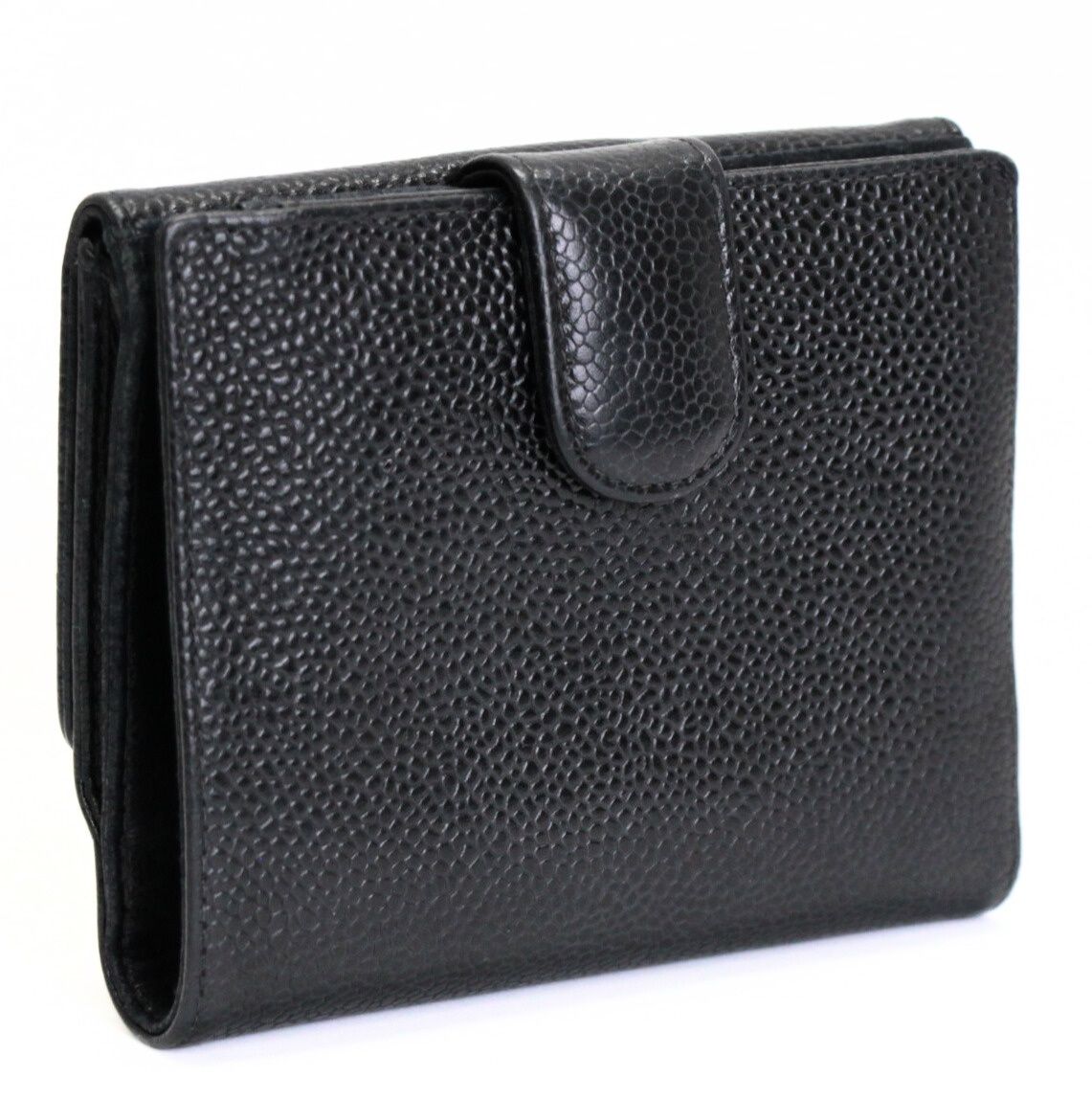 シャネル CHANEL ココマーク Wホック 三つ折り 財布 ウォレット キャビア 黒 10番台 71929