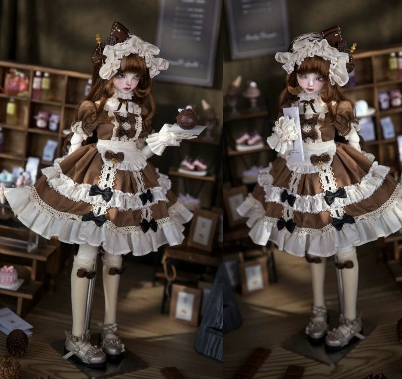 受注 MDD SDM MSD BJD 1 4ドール用 チョコメイドカフェ クラシックメイドドレスセット カフェブラウン 7点入 受注生産 30日以内発送