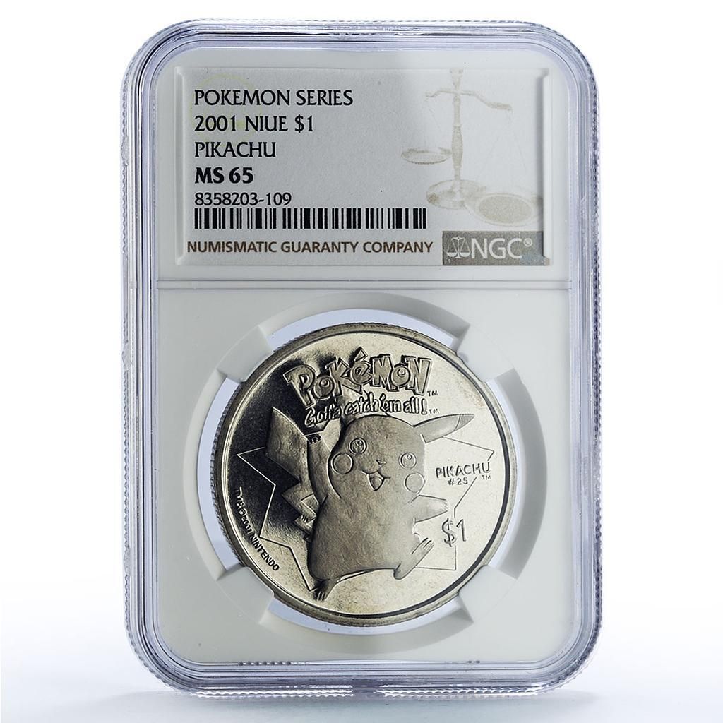 Niue 1 dollar Pikachu Cartoons Animation MS65 NGC CuNi coin 2001