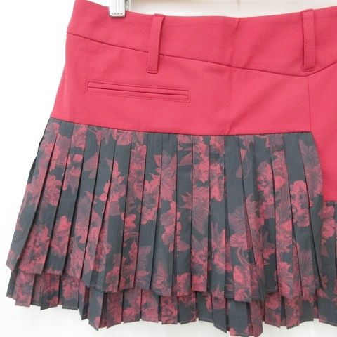 デサント DESCENTE GOLF LUXE COLLECTION ゴルフ スポーツウエア スカート 花柄 プリーツ ビジュー インナーパンツ ストレッチ 赤 黒 レッド ブラック S LLC-HASEGAWATOSO_COM