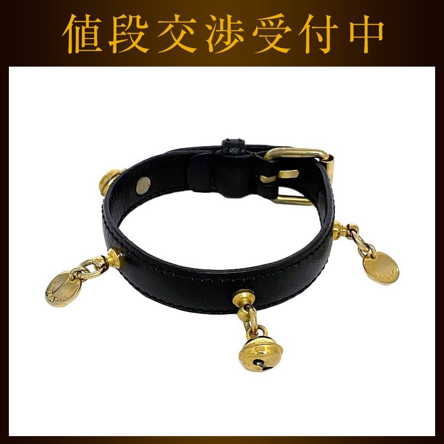 【美品】PRADA　ブレスレット レザー　ブラック　 ゴールド PRADA - プラダ ブレスレット ブラック 美品 レア レザー GP