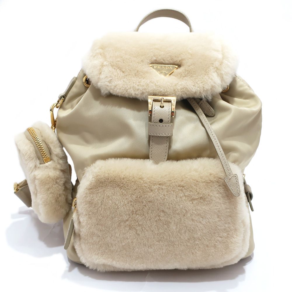 栄】プラダ Re-Nylon シアリング バックパック 1BZ074 ナイロン サンド  