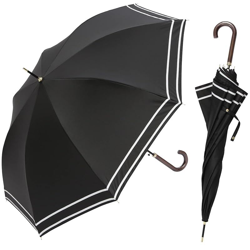 assa 日傘 レディース 長傘 大きい 58cm ワイド 大判 Lサイズ ジャンプ傘 UVカット 100 遮光 遮熱効果 晴雨兼用 FJL006|ブラック