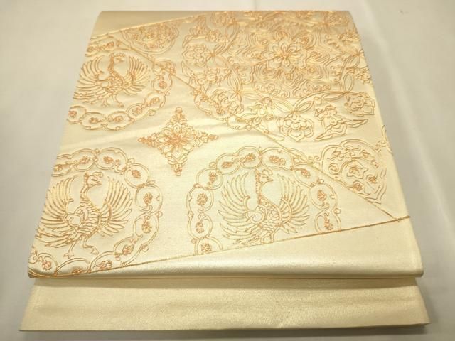 平和屋着物□太鼓柄袋帯 総駒刺繍 正倉院鳳凰花文 正絹 逸品