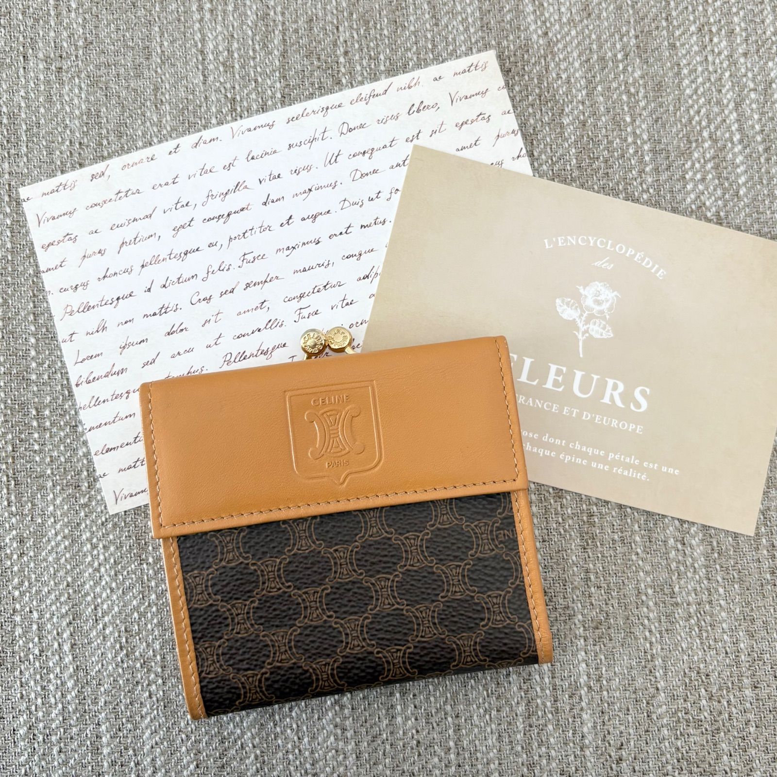 CELINE セリーヌ マカダム 三つ折り財布 ブラック ブラウン PVC
