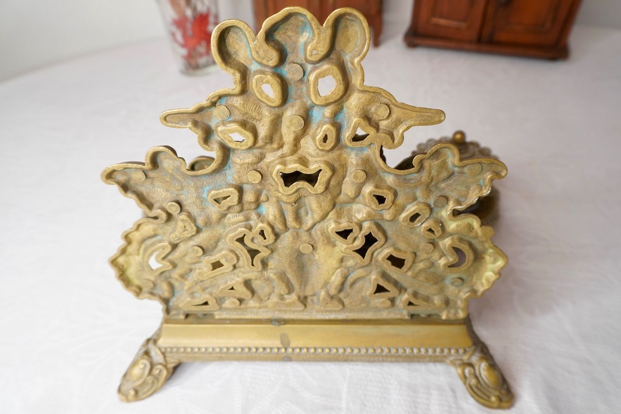 フランス アンティーク 天使と花かごのレタースタンド＆インクウェル フランス アンティーク 天使と花かごのレタースタンド＆インク