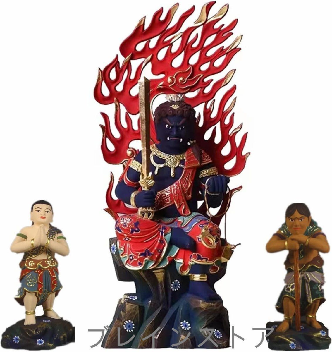 明治期・石仏「不動三尊像」不動明王・脇侍眷属・矜羯羅童子・制多迦童子・寺院・特大 Amazon｜仏像 不動三尊像 立像 不動明王 脇侍 羯羅（こんがら