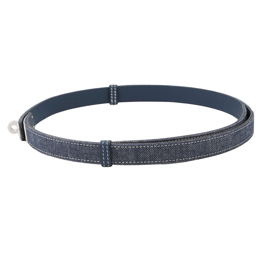 エルメス ケリーベルト18 ジーン ブルーインディゴ ホワイト ブルーネイビー シルバー金具 デニム エプソン W刻印 HERMES べルト