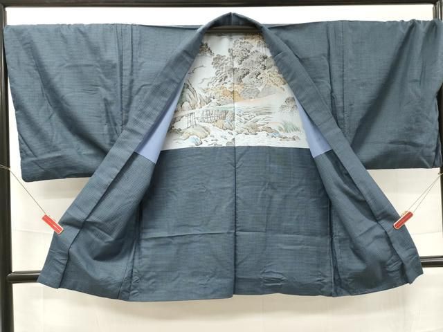 平和屋着物○男性 紬 アンサンブル 藍鉄色 正絹 逸品 CAAR8123vf