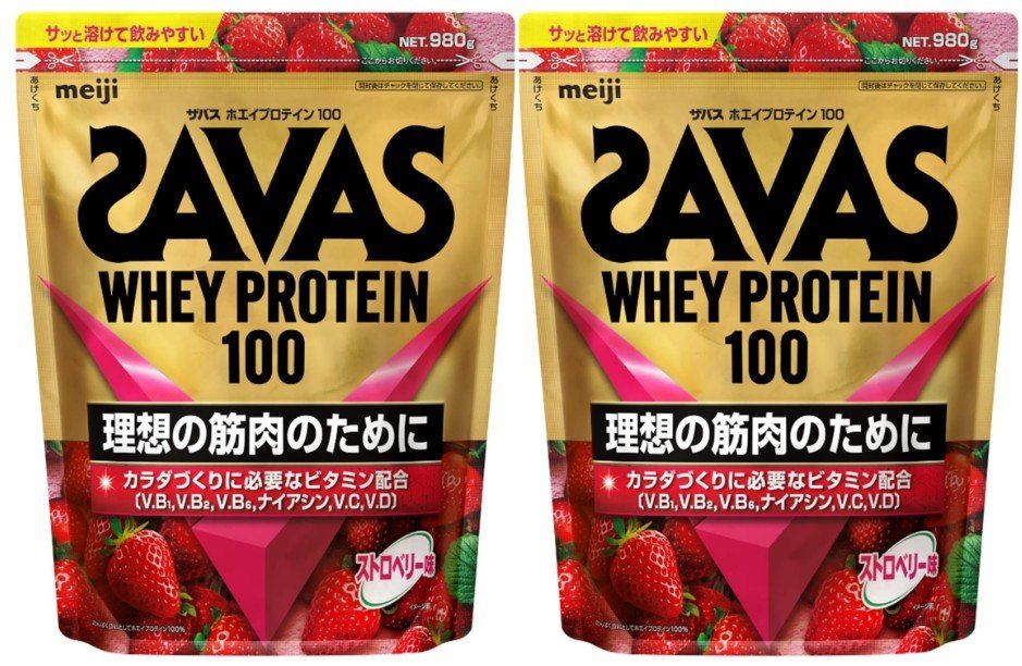 ザバス SAVAS 明治 ホエイプロテイン100 ストロベリー味 980g×2袋 セット