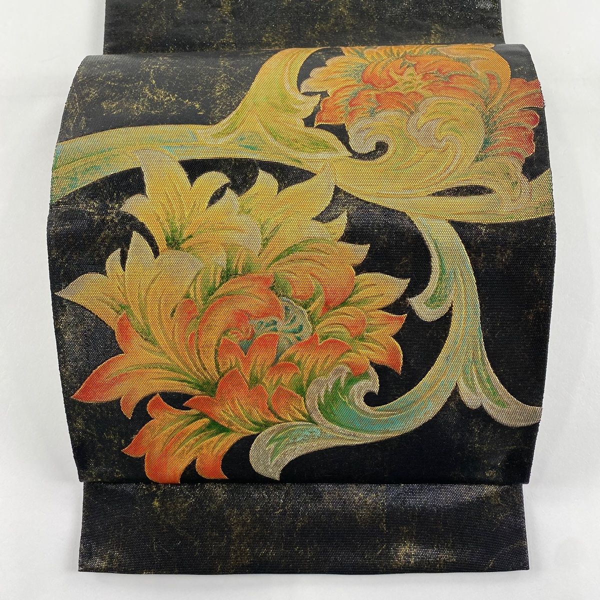 袋帯 洒落 ポイント柄 お太鼓柄 草花 水滴文様落款有り 袋帯 美品 名品 じゅらく 落款 色紙 草花 金銀糸 箔 灰色 お太鼓