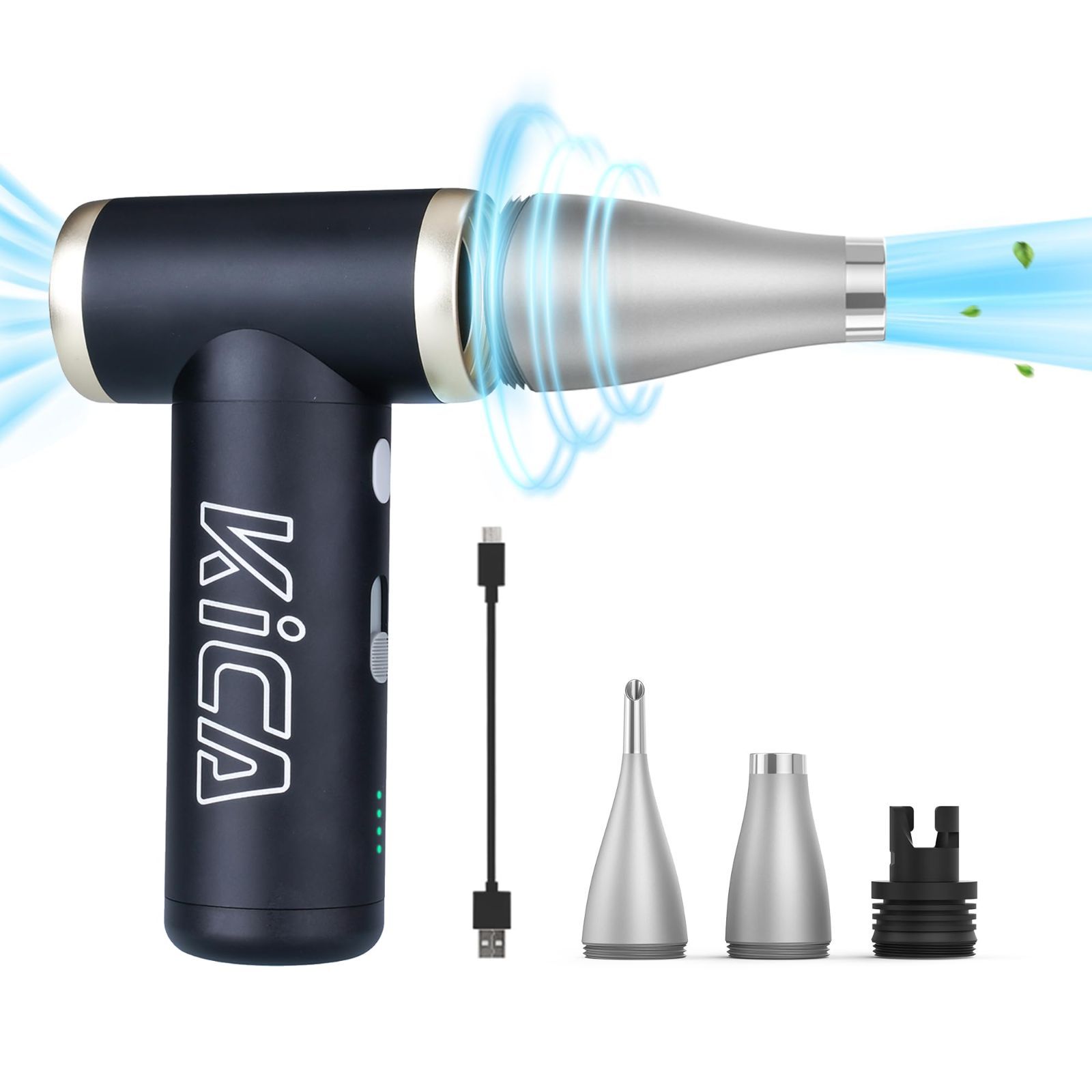 JetFan 2S 多機能電動エアダスター 黒色 セット KiCA - 吸塵アクセサリー 電子機器 車 家庭用 PC掃除 117000RPM 強力な風速 掃除 ほこり取り スイミング ラップとエアベッドの空気入れに使えます 空気圧縮タンクの代