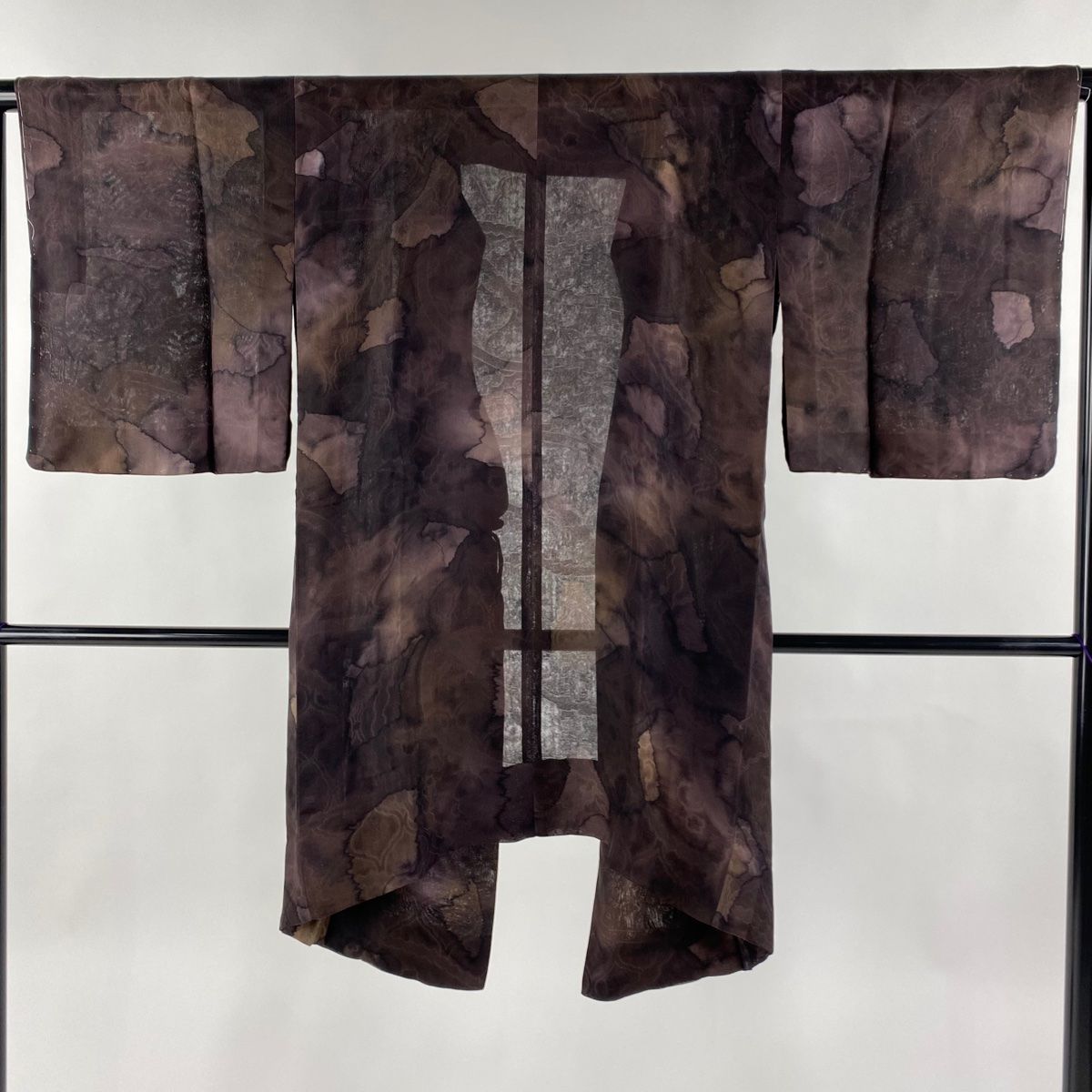 道中着 身丈128.5cm 裄丈69cm L 和装コート 段縞 灰緑 正絹 美品 逸品  