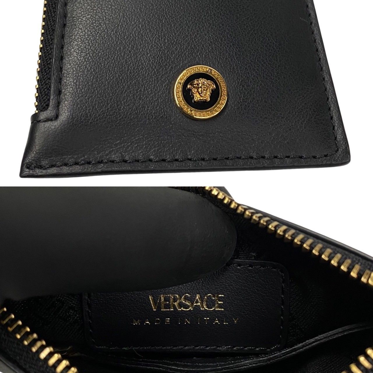 ほぼ未使用 希少品 VERSACE ヴェルサーチ メデューサ ロゴ 金具 レザー 本革 コインケース 小銭入れ カードケース ブラック 14442 -  メルカリ