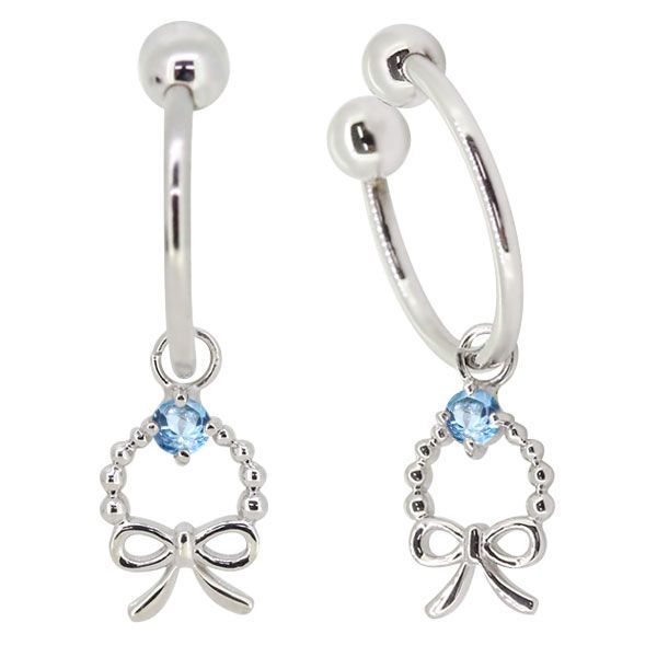 イヤーカフ クリップ イヤリング フープ 小さめ プラチナ ピアス 揺れる クローバー アクアマリンサンタマリア