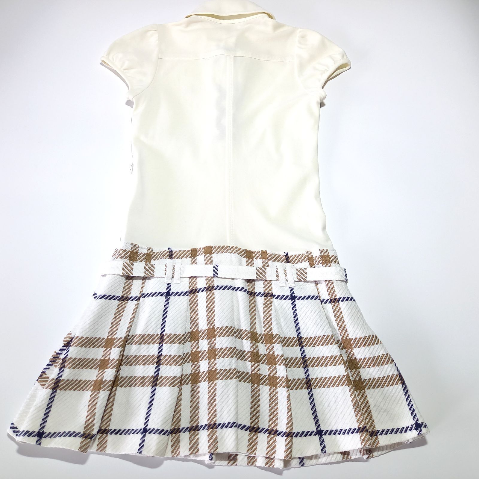 BURBERRY バーバリー白×チェック　ポロワンピース 116cm 半袖 バーバリー ブルーレーベル 半袖 切替 ワンピース ホワイト