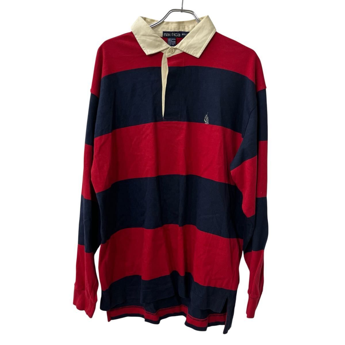 nautica 長袖 ボーダー ポロシャツ XXL レッド ネイビー