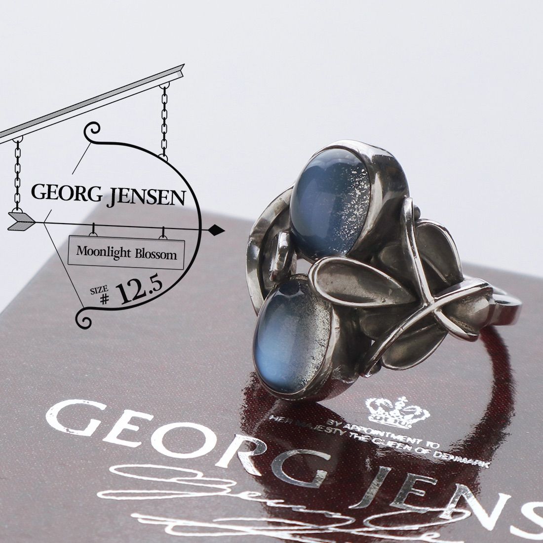 ◇GEORG JENSEN ジョージ ジェンセン ムーンライトブロッサム ムーンストーン 48 リング 12.5号 スターリング シルバー 925S 指輪