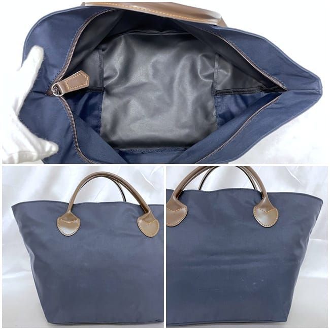 エルベシャプリエ ハンドバッグ ネイビー ブラウン 美品 ナイロン  