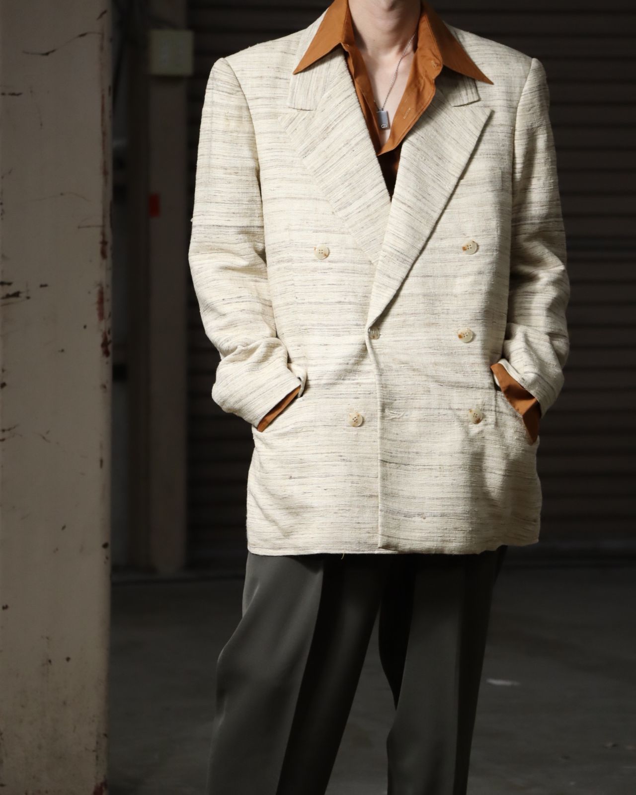 1990s melange double breasted tailored jacket écru メランジ 
