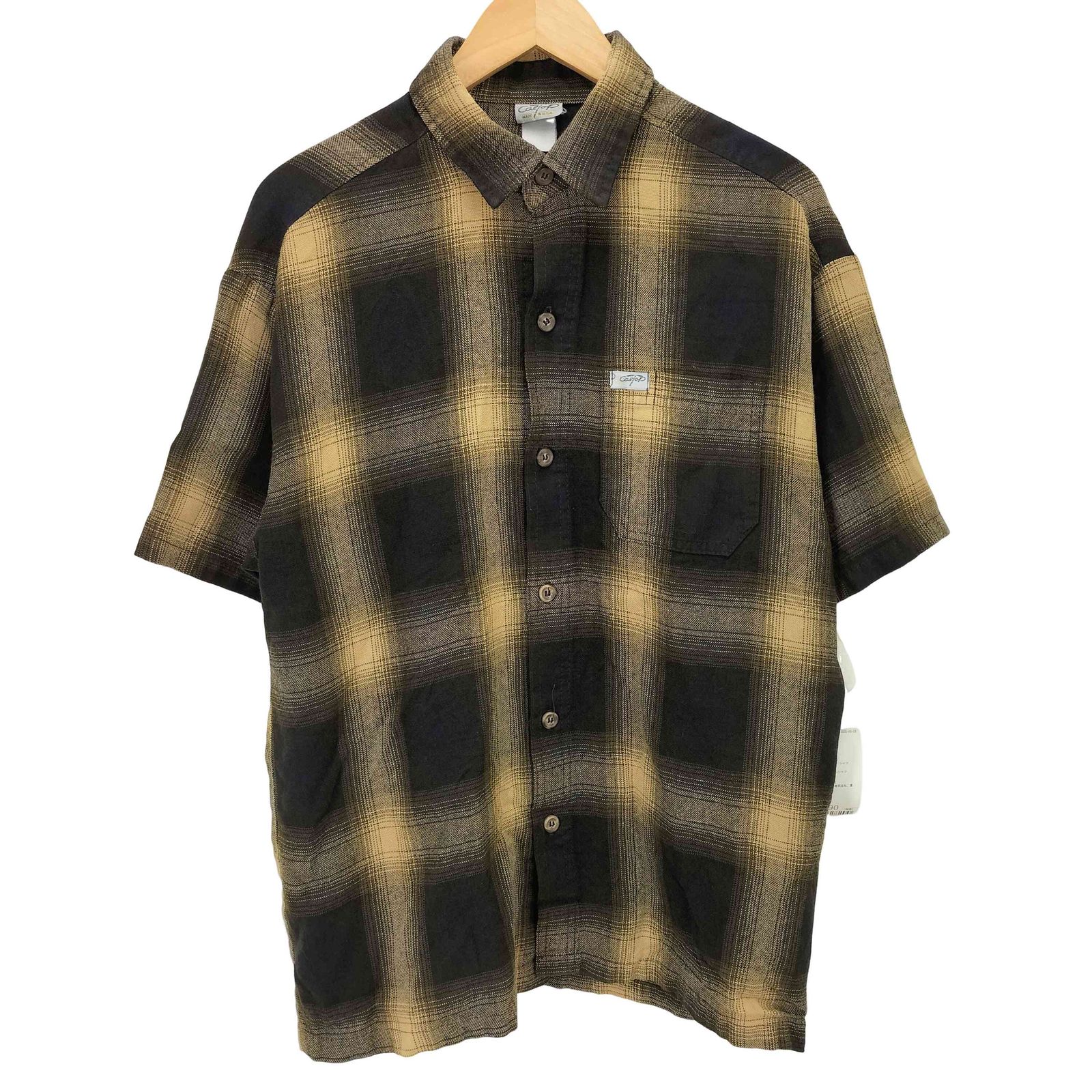カルトップ★USA製 オーバーサイズ オンブレチェック 長袖シャツ 茶 S Cal Top キャルトップ チェックシャツ CALTOP L/S PLAID SHIRT